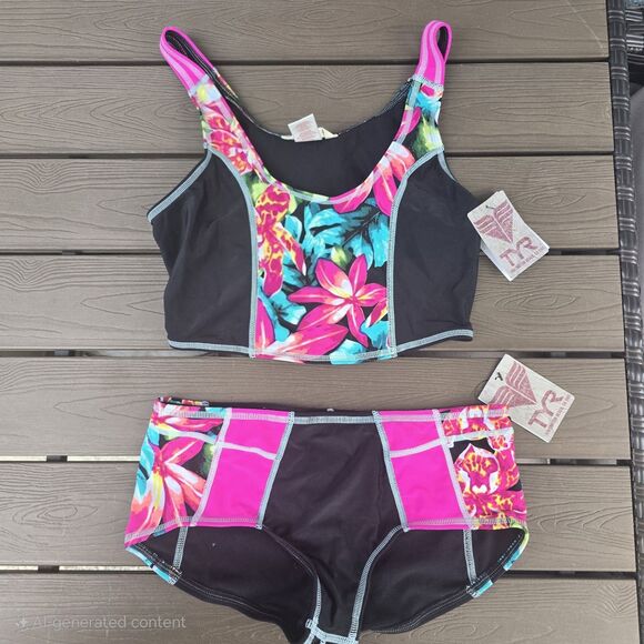 TYR Womens Black/pink Floral Florina Nico Top (XL) &  Jada Bottom (L)  New - Picture 1 of 4